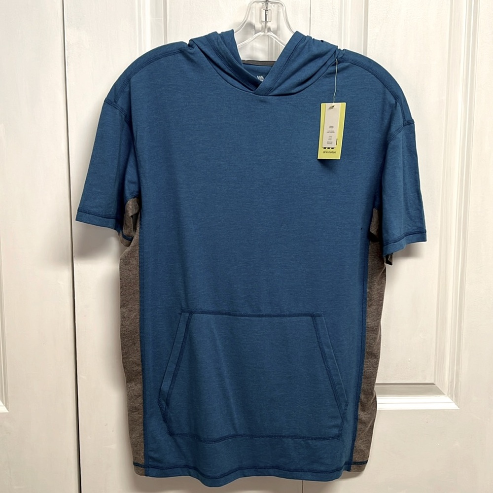 All In Motion Blue Gray Stripe Hoodie Short Sleeve Tee Shirt Teenage Size XL NWT